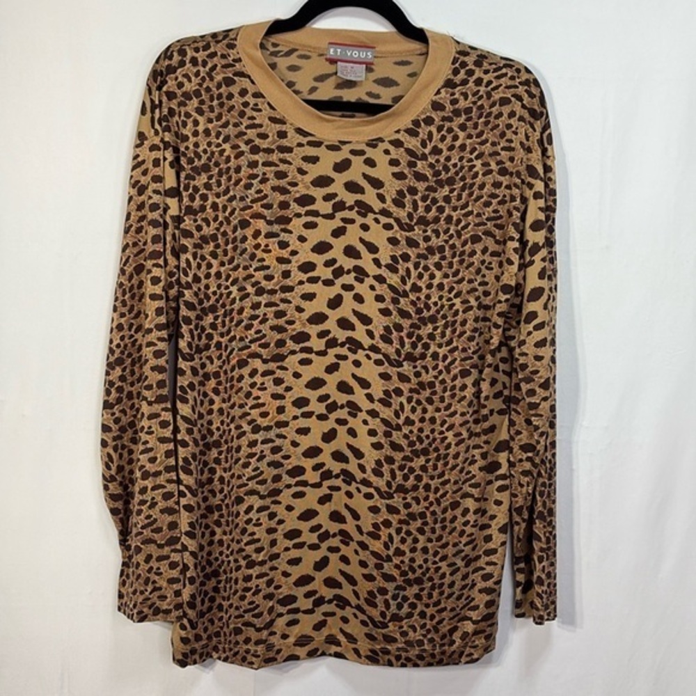 🪶 Et Vous silk knit jersey, long sleeve leopard print round neck T-shirt